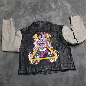 Divided Faux Leather Peace Ying Yang Graffiti Art Jacket Youth Girls Size 6  - Picture 1 of 8