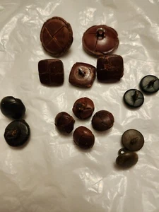 Lot Of Antique And Vintage Leather Shank Buttons - Picture 1 of 15