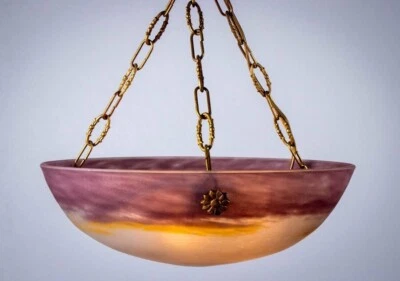 Lámpara de araña firmada por Gv Croismare bronce dorado arte vidrio francés Art Deco excelente Foto 1 de 4