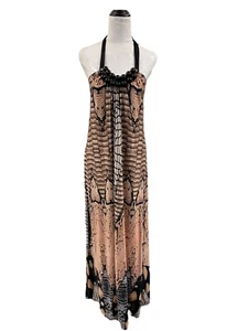 Cooper St Animal Print Halter beaded tie-up Backless Maxi Dress Size 8 - Picture 1 of 8