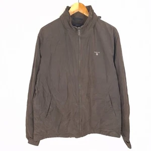 GANT Men Jacket Size M Brown Full Zip Stand Collar Cotton Blend Foldable Hood - Picture 1 of 11