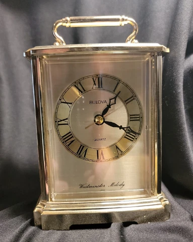 Bulova Quartz Desk Clock Gold Tone Keeps Time And Chines Cover