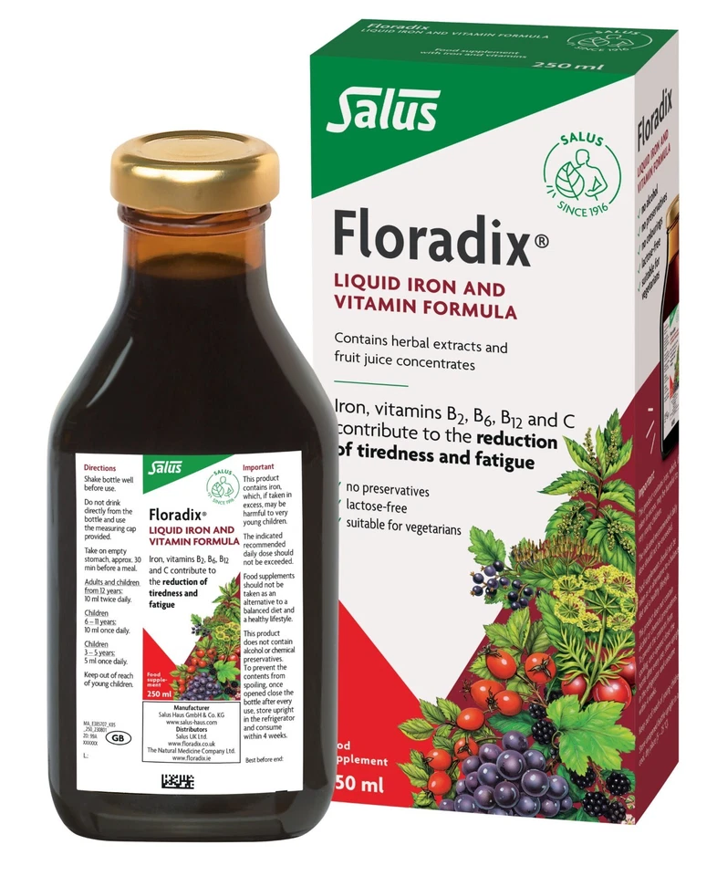 Fórmula herbal líquida de hierro y vitaminas FLORADIX 250 ml Foto 1 de 1