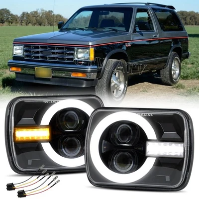 Pair For 82-93 Chevy S10 Blazer GMC S15 7X6" Projector LED Headlights Hi/Lo Beam - Image 1 of 4