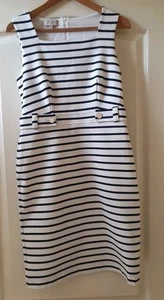 Hobbs Audra Stripe Shift Dress Ivory Navy Elegant Holiday Occasion UK 10 - Picture 1 of 12