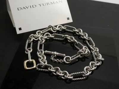 Collar de cadena DAVID YURMAN Sterling 925 y 18k YG vinculado Figaro palanca 16" Foto 1 de 4
