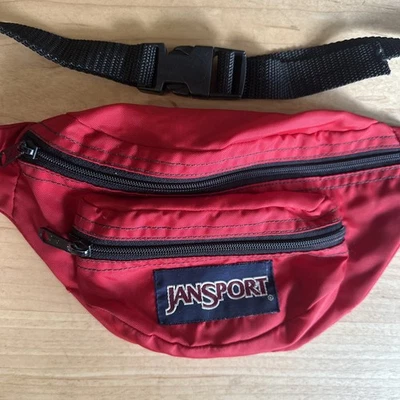 Riñonera vintage JanSport bolsa de cinturón roja de nailon hecha en EE. UU. paquete de dos cremalleras a la cadera años 90 Foto 1 de 4