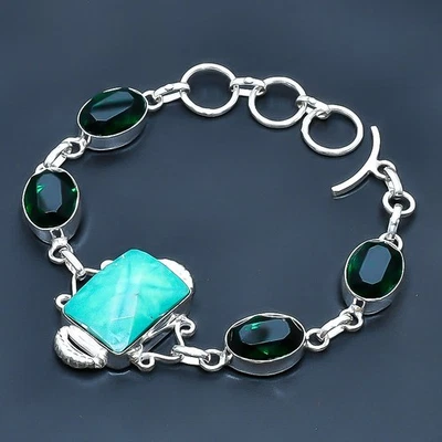 Pulsera de joyería de piedras preciosas hecha a mano de esmeralda, diopsido 7-8" l824 Foto 1 de 3