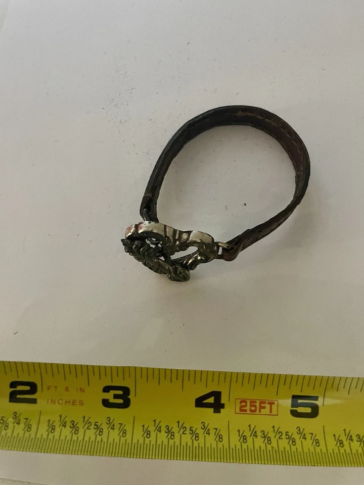 Винтажный Brighton серебристого тона коричневой кожи с сердце прокрутки декоративный браслет - Изображение 1 из 4