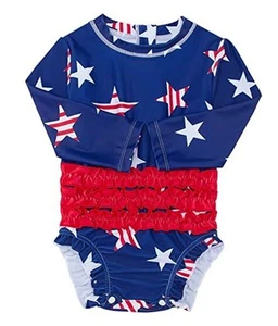 Baby Girls Rash Guard Swimsuit Long Sleeve Ruffles 3-6 Months A Flag Usa - Picture 1 of 6