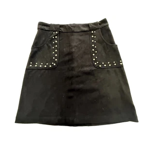 BB Dakota Damen-Minirock schwarz Wildlederimitat Nieten Tasche Größe 2 - Bild 1 von 7
