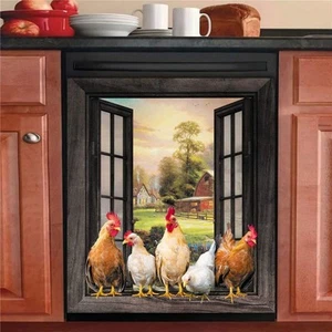 Magnetic Farm Chicken Dishwasher Cover,Kitchen Decor Rooster Refrigerator Mag... - Picture 1 of 8