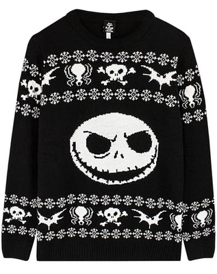 Disney The Nightmare Before Christmas Negro Jack Skellington Jersey de Navidad A - Imagen 1 de 4