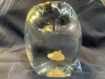 "Pisapapeles vintage Blenko Handcraft Glass Owl transparente 3""x4""" Foto 1 de 4