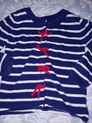 Old Navy Girls talla Suéter cárdigan 5 azul y blanco (rojo). Lindo Foto 1 de 4