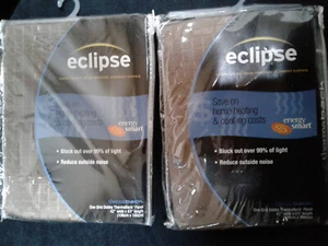 2 Eclipse Thermaback Blackout Embossed Textured Brown Curtains 42 x 63 - Picture 1 of 3