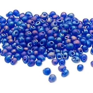 Seed Bead, 10 Gm(180) 4x3.4mm Fringe Bead Glass Matte Rainbow Cobalt Blue * - Picture 1 of 1