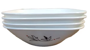 Corelle Royal Lines 4 Square Bowls 6-1/4" White Black Red Vitrelle Clean lines - Picture 1 of 7
