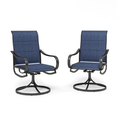 Cadeiras de jantar acolchoadas para pátio Textilene ao ar livre encosto alto giratórias azuis - Imagem 1 de 4