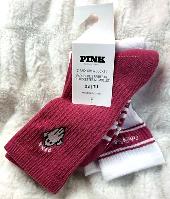 2 Victoria's Secret Pink Ghost Ghoul Crew Socks One Size Red Violet + White NWT - Image 1 of 4