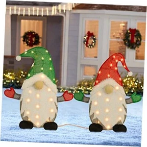 Set of 2 Lighted Christmas Tinsel Gnomes Decorations, 24 Inch Pre-Lit Light - Picture 1 of 7