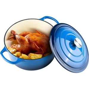 Olla de horno holandesa esmaltada de 6 cuartos de galón con tapa de hierro fundido con asas dobles utensilios de cocina antiadherentes - Imagen 1 de 7