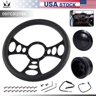 Volante de PVC cromado de 9 pernos de 14" con media envoltura + adaptador para Chevy GM Cadillac Foto 1 de 4