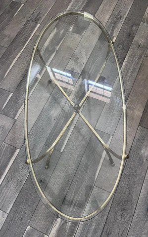 Mid Century Rams Head Brass Glass Oval Coffee Table Maison Jensen Style Italy Cover
