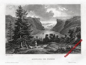 USA: Outflow of Niagara Original Steel Engraving Circa 1850 - Picture 1 of 1