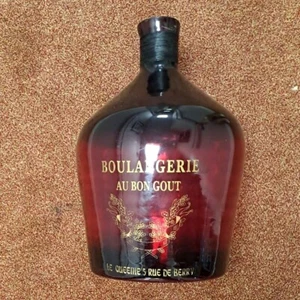 Large Vintage Frency Ruby Red Glass Bottle Boulangerie Au Bon Gout Advertising - Picture 1 of 6