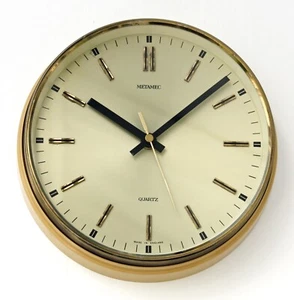 Vintage 22cm Metamec Wall Clock - Gold Retro Mid Century 1970s Kitchen Clock - Picture 1 of 4