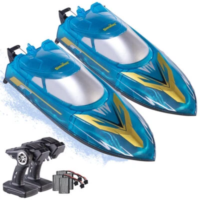 Simulus Modellboot RC: 2er-Set RC-Boot mit LED-Licht, ferngesteuert, bis 30 km/h - Bild 1 von 4