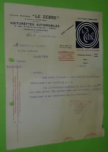 1923 EN-TETE AUTOMOBILE VOITURETTES LE ZEBRE PARIS AUTO - Imagen 1 de 1