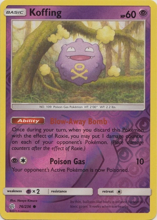 Reverse Holo Koffing 76/236 SM - Cosmic Eclipse Common Pokemon TCG - Image 1 of 1