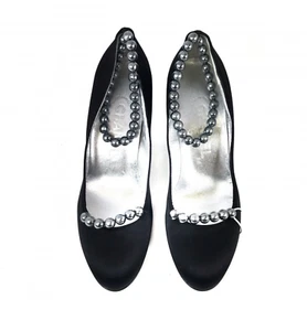 CHANEL BLACK SATIN PEARL HEELS #36.5 - Picture 1 of 11