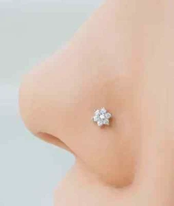 0.15CT Round Test Pass Moissanite Flower Nose Pin 14k White Gold Plated Silver - Picture 1 of 6
