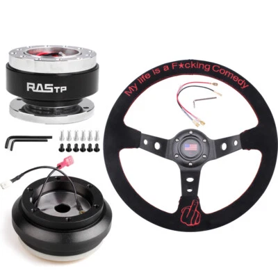 Volante de gamuza + adaptador de buje corto para Honda Civic 92-95 EG Integra 94-01 Foto 1 de 4