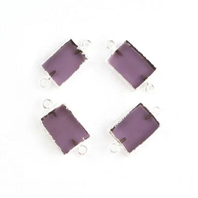 Purple Amethyst Silver Electroplated DIY Bracelet Supply Connectors 4 Pcs Lot - Image 1 of 3