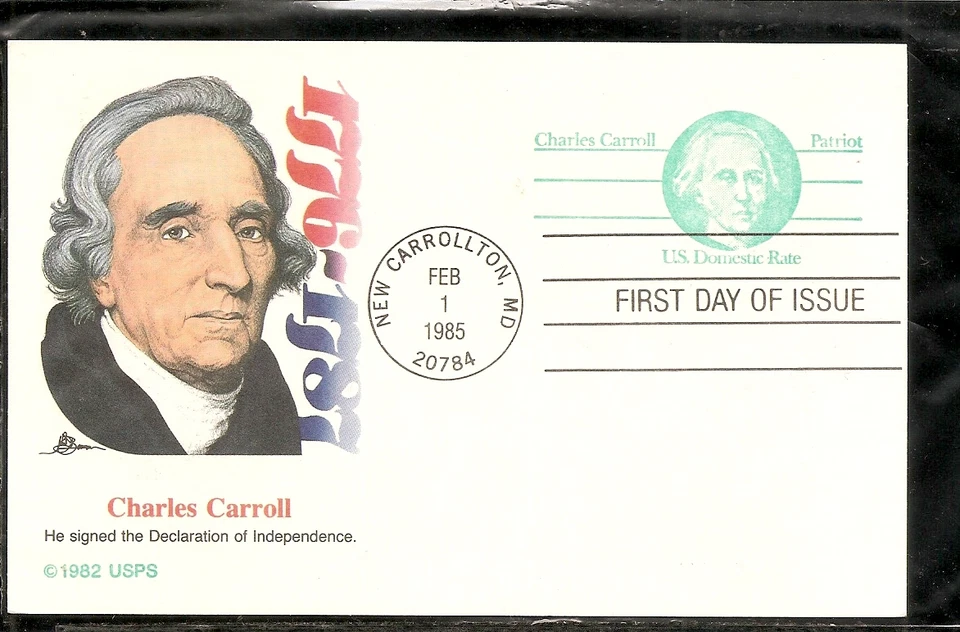 US SC # UX105 Charles Carroll. Postal Card FDC. Fleetwood  Cachet - Image 1 of 1