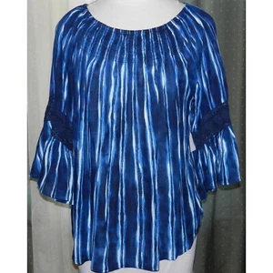 Top blu rayon nuovo con etichette Studio West taglia XL dettaglio pizzo uncinetto polsini a campana NUOVO - Foto 1 di 6