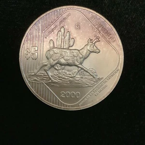 2000 Mexiko 5 Pesos .999 Silber Berrenda Pronghorn KM 657 - Bild 1 von 2