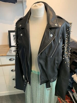 BLK DNM NYC Women's Black Leather Stud Biker Jacket Sz M BNWTS RRP £1895 - Image 1 of 4