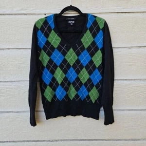 Apt 9 argyle cashmere v-neck sweater black blue green XL - Picture 1 of 5