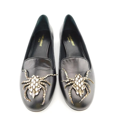 New YSL SAINT LAURENT Size 7 SPIDER Jewled Smoking Loafers Flats Shoes 37 Eur - Image 1 of 4