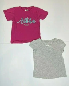 Lot of 2 Little Girl’s Shirts Size 5T Gray Plain, Pink Aloha Kauai Short Sleeve - Picture 1 of 7