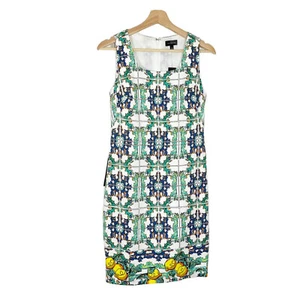 NWT The Limited Tiles Lemons Print Sheath Dress Sleeveless White Green Sz 2 - Picture 1 of 12