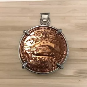 Silver Bezel 925, Mexican 20 Centavos 1969 Coin, Pendant, Rustic - Picture 1 of 2