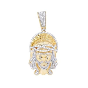 1.6" Jesus Head Men's Pendant 14K Yellow Gold Plated 1 Ctw D/FL Round Moissanite - Picture 1 of 8