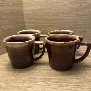 VINTAGE Set of 4 McCoy USA Brown Drip D-Handle Mugs! Stoneware Coffee Cups - Picture 1 of 7