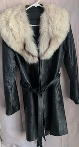 General Leather Paris New York women leather fox fur Belted jacket sz S Quality - Picture 1 of 11